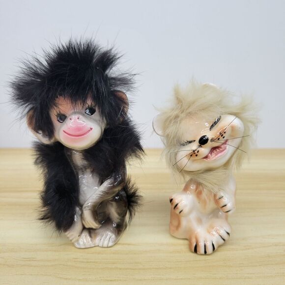 Vintage Bradley Exclusives Japan Anthropomorphic Monkey & Lion Furry Figurines - Picture 6 of 12